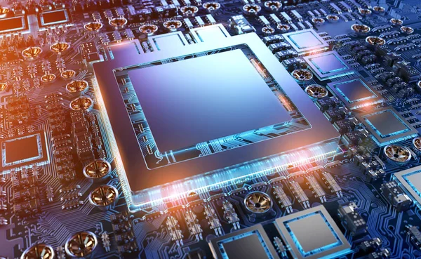 Close-up beeld van een moderne Gpu-kaart met circuit 3D-rendering — Stockfoto