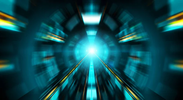 Abstrakta zoomeffekt i en blå mörk tunnel bakgrund med traff — Stockfoto