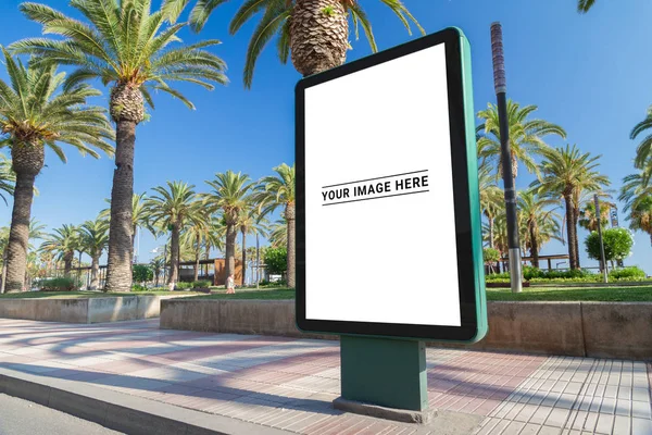 Outdoor billboard advertisement in seaside resort city mockup