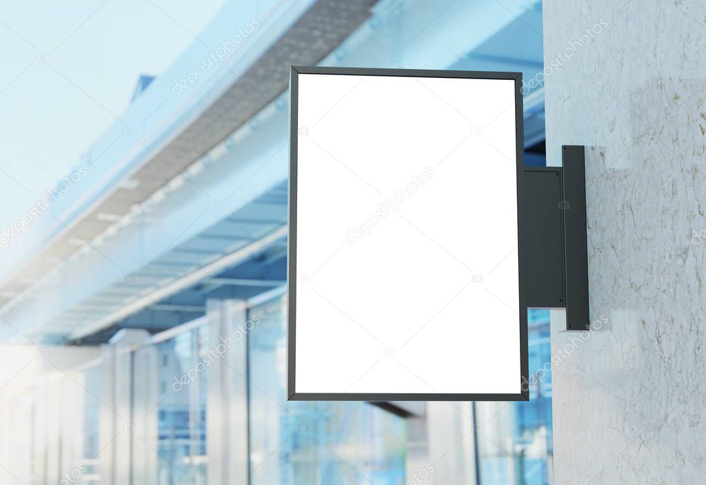 Rectangular store sign mockup on modern building 3D rendering