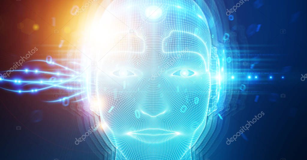 Robotic man cyborg face representing artificial intelligence 3D 