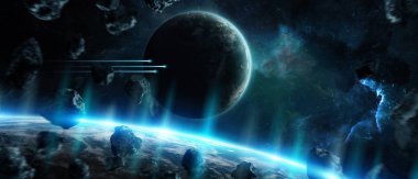 Uzak bir gezegende sistemi ile exoplanets 3d render elem alanda