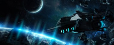 Uzak bir gezegende sistemi ile exoplanets 3d render elem alanda