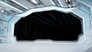 Beyaz mavi uzay gemisi fütüristik iç mockup pencere Manzaralı