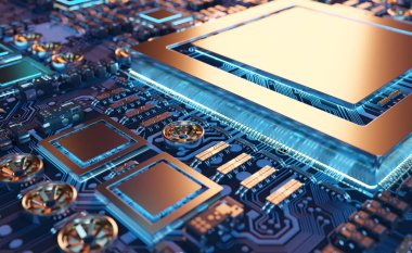 Modern bir Gpu kartı devre 3d render ile yakından görmek