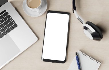 Modern smartphone masaüstü mockup 3d render döşeme