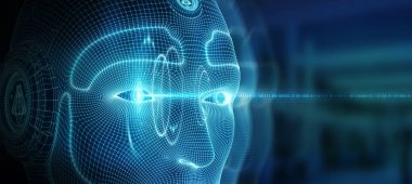 Robot adam cyborg yüz yapay zeka temsil eden 3d 