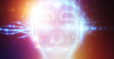 Robot adam cyborg yüz yapay zeka temsil eden 3d 