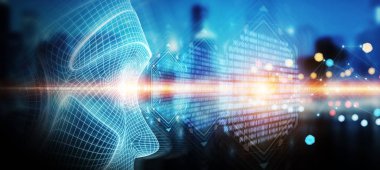 Yapay zeka 3 temsil eden robot kadın cyborg yüz