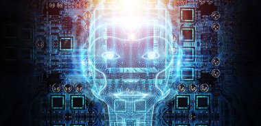 Yapay zeka 3 temsil eden robot kadın cyborg yüz