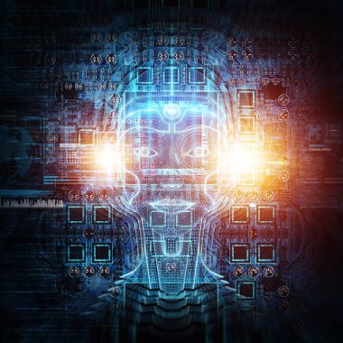 Robot cyborg baş yapay zeka 3d render öğrenme