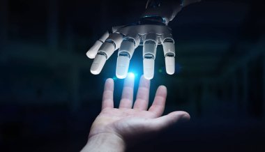 Robot el temas kara günü insan eli ile arka plan 3d 