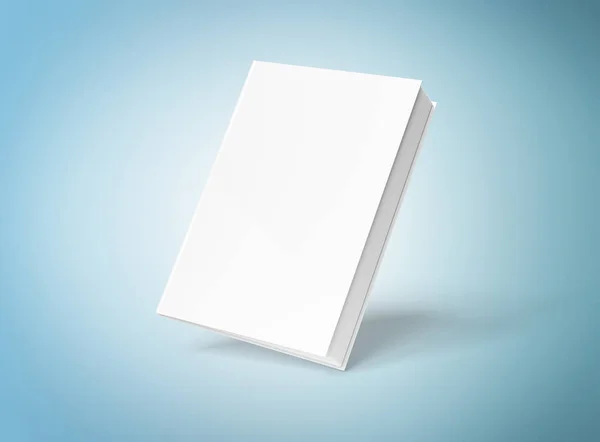 Mockup livro capa dura em branco flutuando na renderização 3D azul — Fotografia de Stock