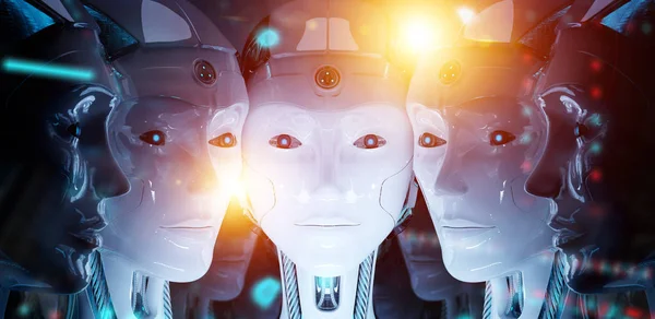 Group of female robots close to each others cyborg army concept — Stock Photo, Image