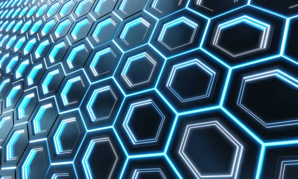 Glowing black and blue hexagons background pattern on silver met — Stock Photo, Image