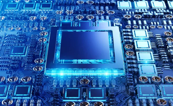 Close-up beeld van een moderne Gpu-kaart met circuit 3D-rendering — Stockfoto