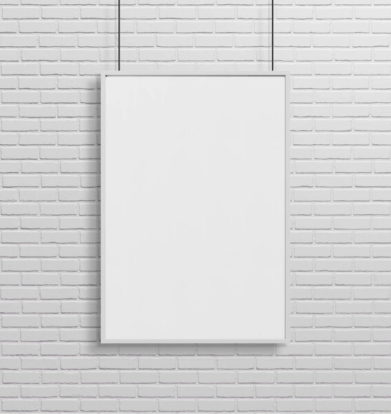 White frame hanging in front of a wall mockup 3d rendering