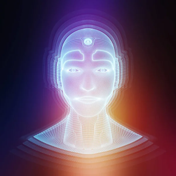 Robot cyborg człowiek głowa sztucznej inteligencji nauki 3d render — Zdjęcie stockowe