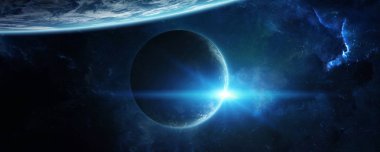 Uzak bir gezegende sistemi ile exoplanets 3d render elem alanda