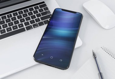 Modern smartphone üstünde laptop 3d render döşeme