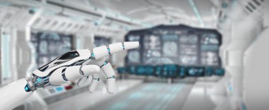 Beyaz cyborg onun parmak 3d render işaret