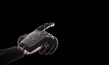 Kırmızı robot el parmak 3d render işaret