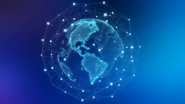 Globalt nätverk blå bakgrund 3d-rendering — Stockfoto