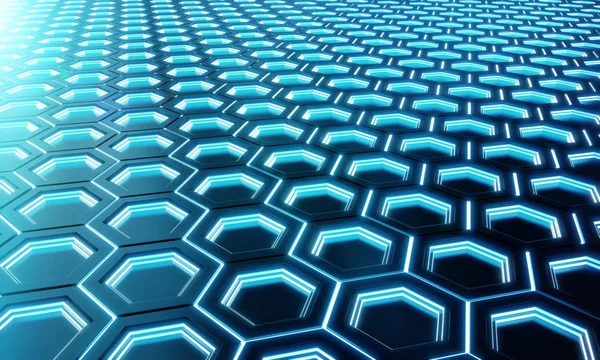 Glowing black and blue hexagons background pattern on silver met — Stock Photo, Image