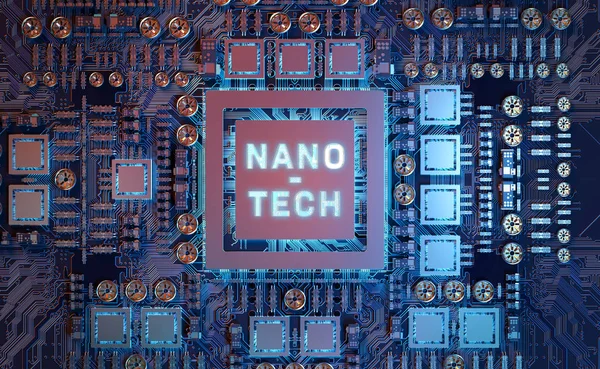 Detailní pohled na nanotechnologie elektronického systému 3d vykreslování — Stock fotografie
