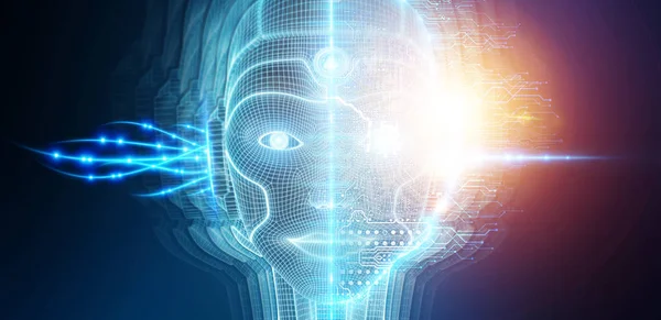Rosto ciborgue de mulher robótica representando inteligência artificial 3 — Fotografia de Stock