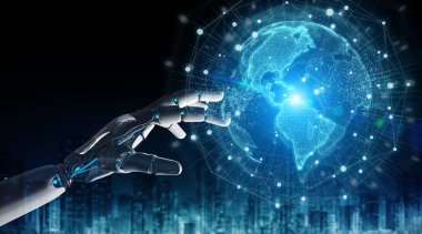Dijital dünya arabirimi 3d render kullanarak akıllı robot cyborg