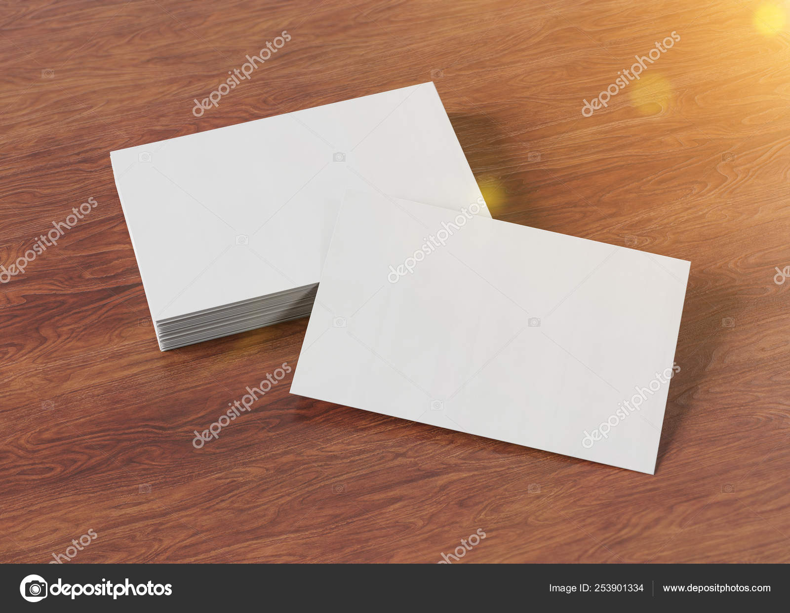 White Business Card Pile On Wood Mockup 3d Rendering Stock Photo C Sdecoret 253901334