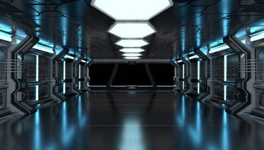 Koyu mavi uzay gemisi fütüristik mockup iç pencere Manzaralı 