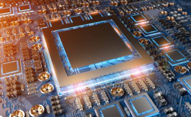 Modern bir Gpu kartı devre 3d render ile yakından görmek