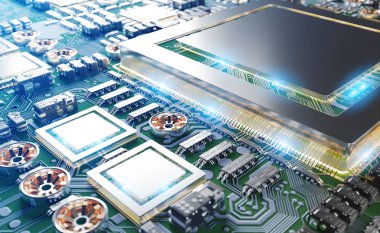 Modern bir Gpu kartı devre 3d render ile yakından görmek