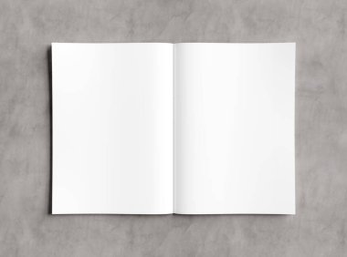 Beyaz beton 3d render üzerinde açık dergi mockup