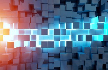 Parlak siyah mavi ve turuncu kareler arka plan 3d model parçalamak