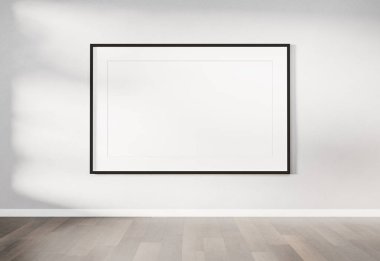 Bir duvar mockup 3d render asılı siyah çerçeve