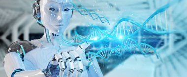 Beyaz kadın cyborg insan DNA'sı 3d render tarama