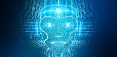 Yapay zeka 3 temsil eden robot kadın cyborg yüz