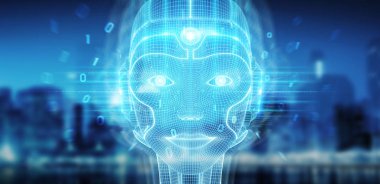 Yapay zeka 3 temsil eden robot kadın cyborg yüz