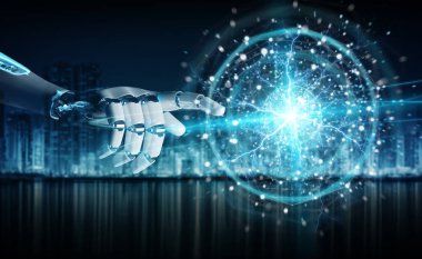 Akıllı robot insanımsı dijital küresel ağ 3d rende kullanarak