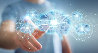 Yapay zeka dijital beyinde oluşturma iş adamı 