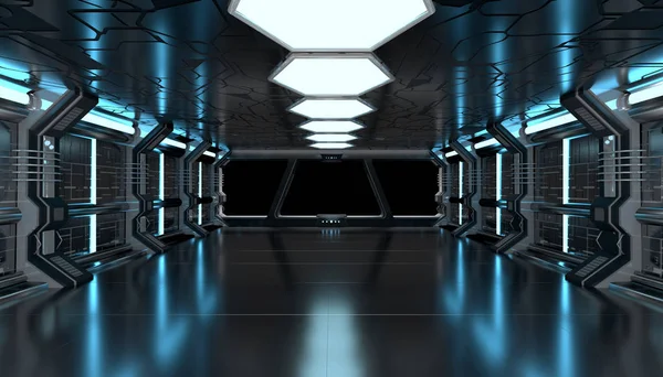 Koyu mavi uzay gemisi fütüristik mockup iç pencere Manzaralı 