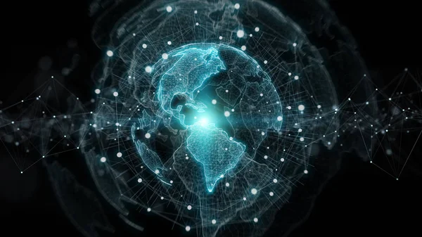 青色の背景の 3 d レンダリングのグローバル ネットワーク — ストック写真