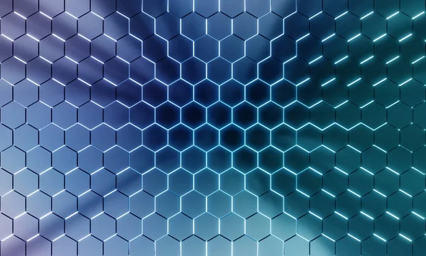 Glowing black and blue hexagons background pattern on silver met — Stock Photo, Image