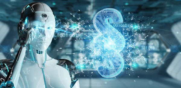 Cyborg Richter mit 3D-Rendering digitaler Paragraph Law Symbol — Stockfoto