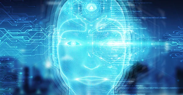 Robotic man cyborg wajah mewakili kecerdasan buatan 3D — Stok Foto