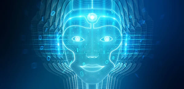 Rosto ciborgue de mulher robótica representando inteligência artificial 3 — Fotografia de Stock