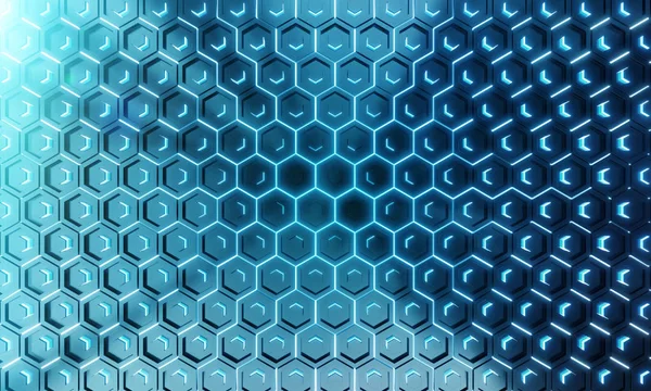 Glowing black and blue hexagons background pattern on silver met — Stock Photo, Image